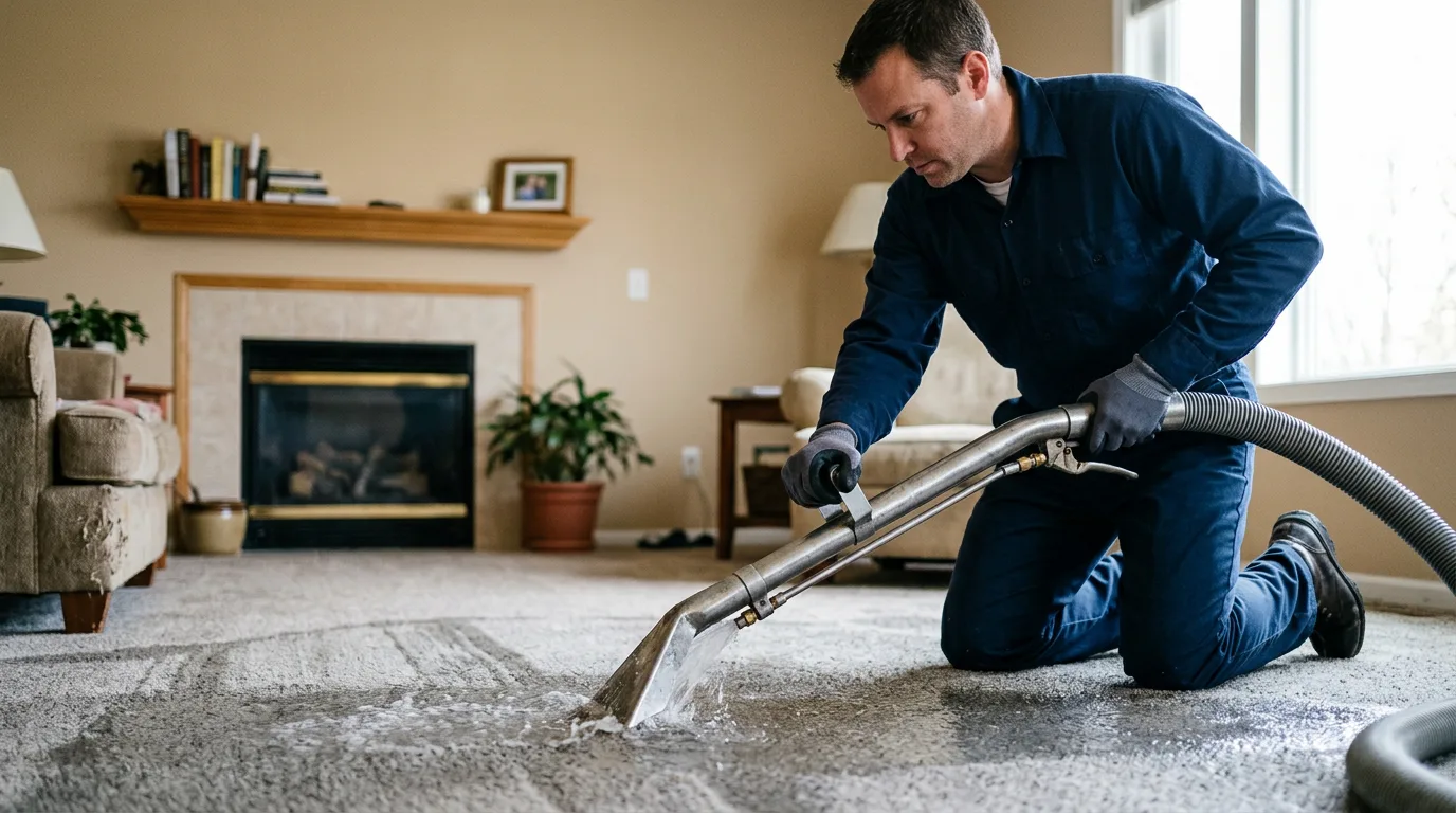 Water damage restoration technician working near Nauvoo, IL